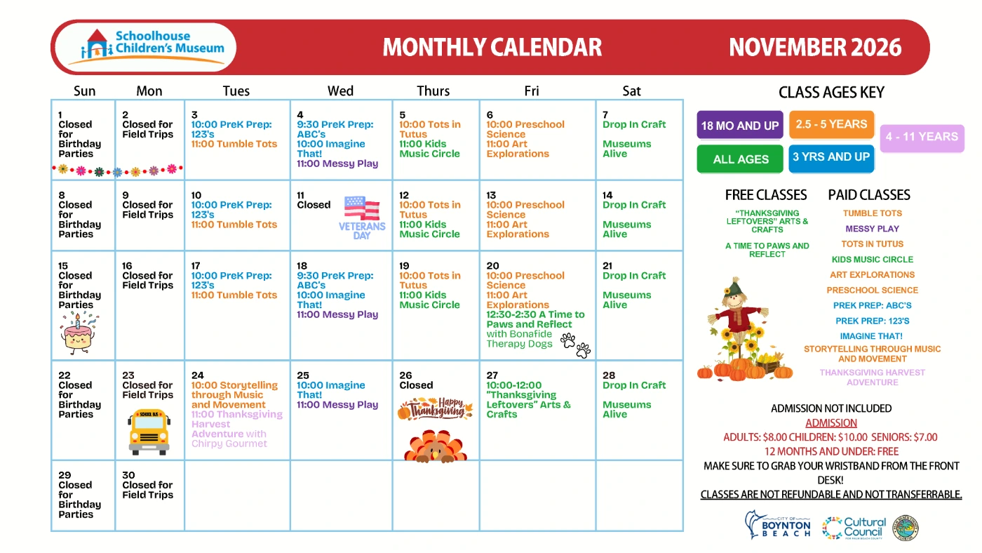 Weekly Classes Calendar November