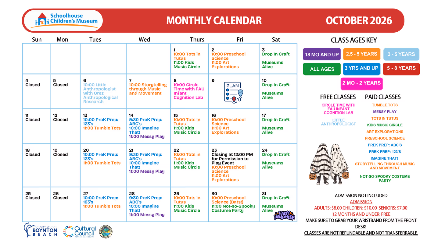 Weekly Classes Calendar October