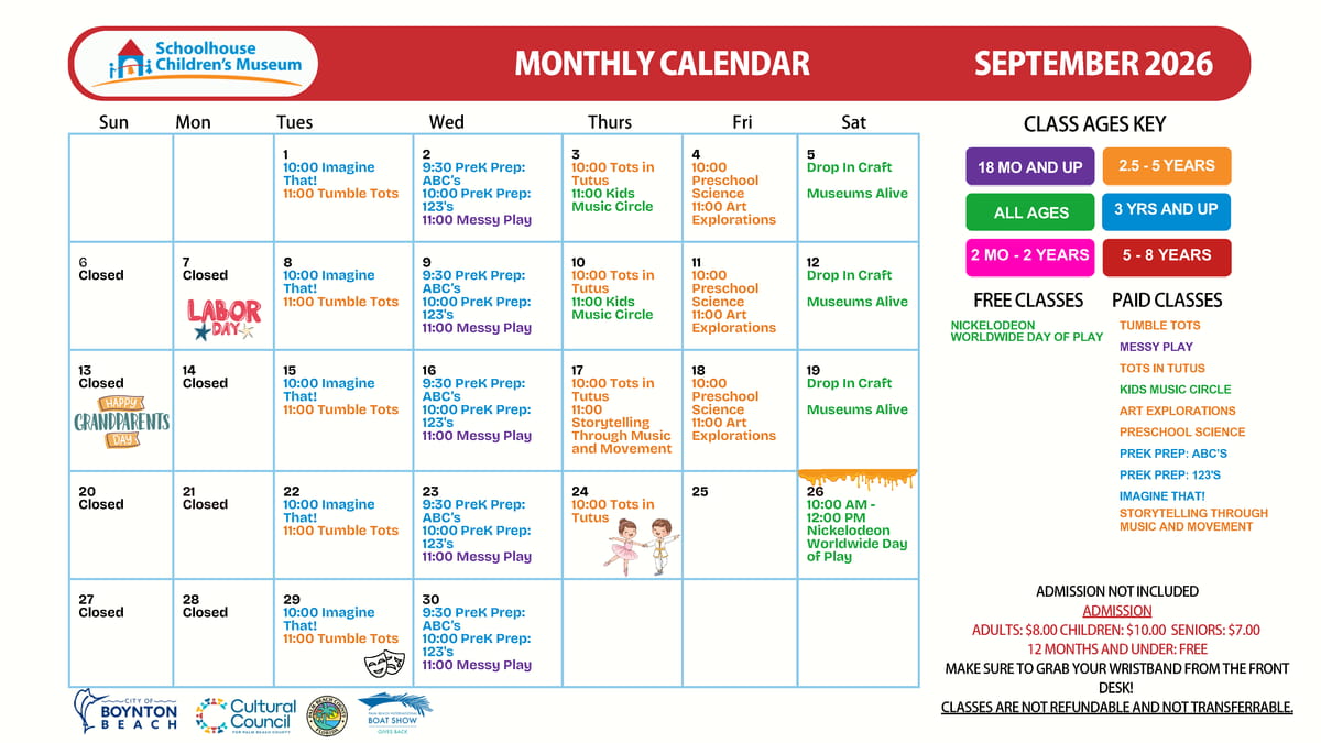 Weekly Classes Calendar September